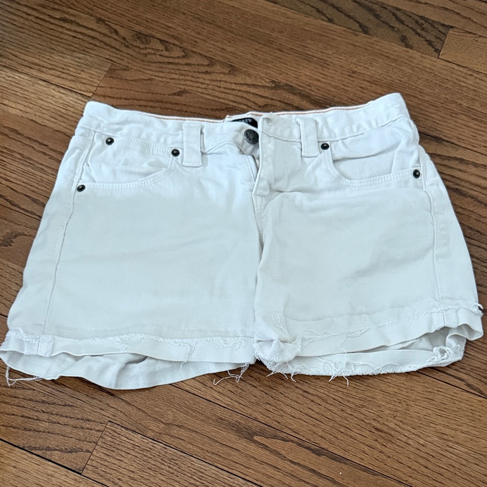J. Crew White Denim Jean Shorts with Raw Hem - 2